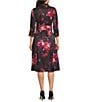 Adrianna Papell Floral Print Taffeta 3/4 Sleeve Midi Shirt Dress, Color:Black/Red - Image 2