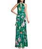 Adrianna Papell Halter Neck Keyhole Floral Print Chiffon Long Gown - Image 1