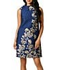 Adrianna Papell Jacquard Drape Neck Sleeveless Shift Dress - Image 1