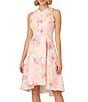 Color:Pink Multi - Image 1 - Jacquard Floral Print Halter Neck Sleeveless High-Low Dress