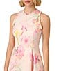 Color:Pink Multi - Image 3 - Jacquard Floral Print Halter Neck Sleeveless High-Low Dress
