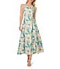 Adrianna Papell Jacquard Floral Print Halter Neck Sleeveless Rosette A-Line Midi Dress, Color:Ivory/Blue - Image 1