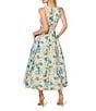 Adrianna Papell Jacquard Floral Print Halter Neck Sleeveless Rosette A-Line Midi Dress, Color:Ivory/Blue - Image 2