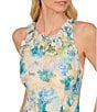 Adrianna Papell Jacquard Floral Print Halter Neck Sleeveless Rosette A-Line Midi Dress, Color:Ivory/Blue - Image 3