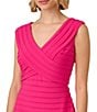 Color:Electric Pink - Image 3 - Jersey Knit Banded V-Neck Sleeveless Knee Length Sheath Dress