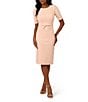Adrianna Papell Crew Neck Short Sleeve Bow Front Crepe Sheath Dress, Color:Blush - Image 1