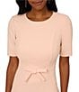 Adrianna Papell Crew Neck Short Sleeve Bow Front Crepe Sheath Dress, Color:Blush - Image 3