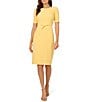 Adrianna Papell Crew Neck Short Sleeve Bow Front Crepe Sheath Dress, Color:Warm Sun - Image 1