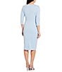 Adrianna Papell Stretch Crepe Crew Neck Tie Waist 3/4 Sleeve Midi Sheath Dress, Color:Blue Mist - Image 2