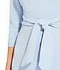 Adrianna Papell Stretch Crepe Crew Neck Tie Waist 3/4 Sleeve Midi Sheath Dress, Color:Blue Mist - Image 6