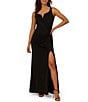 Color:Black - Image 1 - Knit Sweetheart Neck Sleeveless Ruched Gown