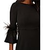 Color:Black - Image 3 - Bateau Neck Feather Trim Sheath Dress