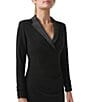 Color:Black - Image 3 - Long Sleeve Stretch Satin Lapel Tuxedo Dress