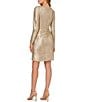 Color:Light Gold - Image 2 - Long Sleeve V-Neck Metallic Foiled Knit Draped Dress