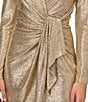 Color:Light Gold - Image 3 - Long Sleeve V-Neck Metallic Foiled Knit Draped Dress