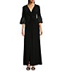 Color:Black - Image 1 - Matte Jersey Front Twist V-Neck 3/4 Bell Sleeve Gown