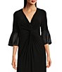 Color:Black - Image 3 - Matte Jersey Front Twist V-Neck 3/4 Bell Sleeve Gown