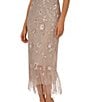 Adrianna Papell Mesh Beaded Fringe V-Neck Flutter Sleeve Sheath Midi Dress, Color:Marble - Image 4