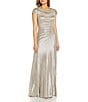 Color:Alabaster - Image 5 - Glitter Cowl Neck Draped Back Cap Sleeve A-Line Gown