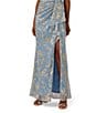Adrianna Papell Metallic Crinkle Chiffon Halter Front Keyhole Column Gown, Color:Light Blue/Gold - Image 4