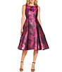 Color:Magenta/Orchid/Multi - Image 1 - Metallic Floral Boat Neck Sleeveless Brocade Fit and Flare Dress