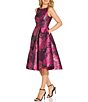 Color:Magenta/Orchid/Multi - Image 2 - Metallic Floral Boat Neck Sleeveless Brocade Fit and Flare Dress