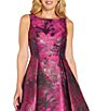 Color:Magenta/Orchid/Multi - Image 3 - Metallic Floral Boat Neck Sleeveless Brocade Fit and Flare Dress