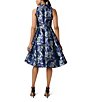 Color:Royal Dusty Blue - Image 2 - Metallic Floral Print Sleeveless Ruffle Mock Neck High-Low Fit and Flare Dress