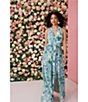 Color:Slate - Image 5 - Metallic Floral V Neckline Sleeveless Gown
