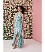 Color:Slate - Image 6 - Metallic Floral V Neckline Sleeveless Gown