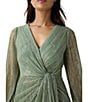 Color:Greenslate - Image 3 - Metallic Long Sleeve Surplice V-Neck Ruched Detailed Draped Gown