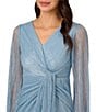 Color:Belize Blue - Image 3 - Metallic Long Sleeve Surplice V-Neck Ruched Detailed Draped Gown