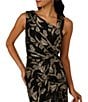 Adrianna Papell Metallic Rose Print Crinkle Mesh Asymmetrical Neck Sleeveless Gown, Color:Black/Gold - Image 3