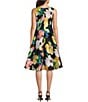 Color:Black Multi - Image 2 - Mikado Floral Print Notch Scoop Neck Sleeveless High-Low Hem Fit and Flare Dress