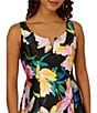 Color:Black Multi - Image 3 - Mikado Floral Print Notch Scoop Neck Sleeveless High-Low Hem Fit and Flare Dress