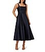 Adrianna Papell Mikado Square Neck Sleeveless A-Line Midi Dress, Color:Midnight - Image 1