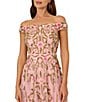 Adrianna Papell Off-The-Shoulder Floral Beaded Mesh A-Line Midi Dress, Color:Pink Multi - Image 3