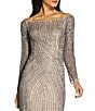 Color:Sterling - Image 3 - Off-The-Shoulder Long Sleeve Beaded Mesh Gown