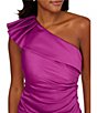 Color:Violet - Image 3 - One Shoulder Draped Satin Crepe Midi Dress