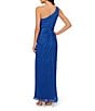 Color:Brilliant Sapphire - Image 2 - One Shoulder Metallic Knit Sleeveless Front Ruched Gown