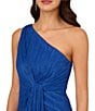Color:Brilliant Sapphire - Image 3 - One Shoulder Metallic Knit Sleeveless Front Ruched Gown