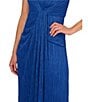 Color:Brilliant Sapphire - Image 4 - One Shoulder Metallic Knit Sleeveless Front Ruched Gown