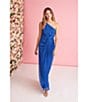 Color:Brilliant Sapphire - Image 5 - One Shoulder Metallic Knit Sleeveless Front Ruched Gown