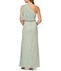 Color:Icy Sage - Image 2 - Sequin One Shoulder Illusion Sleeve Blouson Dress