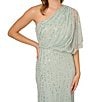 Color:Icy Sage - Image 3 - Sequin One Shoulder Illusion Sleeve Blouson Dress