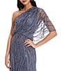 Color:Dusty Blue - Image 5 - Sequin One Shoulder Illusion Sleeve Blouson Dress