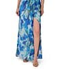 Adrianna Papell One Shoulder Sleeveless Floral Chiffon Drape Waist Sheath Gown, Color:Blue Multi - Image 4