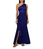 Adrianna Papell One Shoulder Sleeveless Cascading Ruffle Draped Mermaid Gown, Color:Dark Blue Violet - Image 1