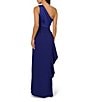 Adrianna Papell One Shoulder Sleeveless Cascading Ruffle Draped Mermaid Gown, Color:Dark Blue Violet - Image 2