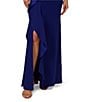 Adrianna Papell One Shoulder Sleeveless Cascading Ruffle Draped Mermaid Gown, Color:Dark Blue Violet - Image 4